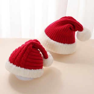 冬季宝宝毛线帽红色儿童圣诞帽男童针织帽洋气女宝保暖帽婴儿帽子