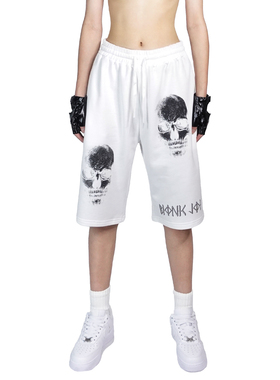 BIONIC JOI 原创朋克抽象印花skull骷髅头街头半裤毛圈短卫裤