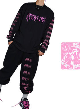 BIONIC JOI Sicky darkpunk荧光粉印花荆棘trap长袖朋克滑板T恤