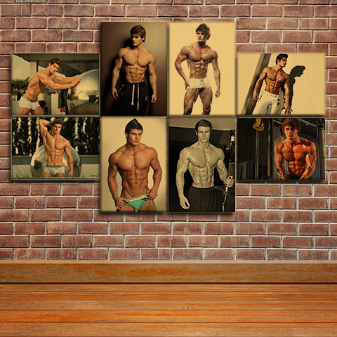 肌肉男海报复古文艺牛皮纸健身房