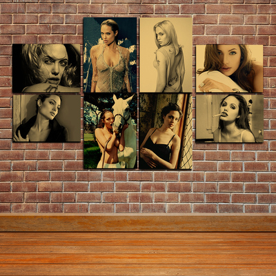 安吉丽娜朱莉怀旧海报复古文艺牛皮纸画装饰画酒吧挂画 壁画 画芯