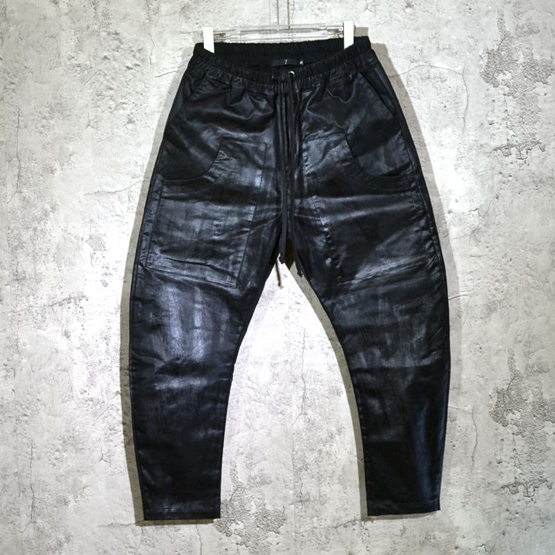 暗黑涂层蜡裤春秋新款julius7bios立体剪裁弧形弯刀裤潮款长裤男