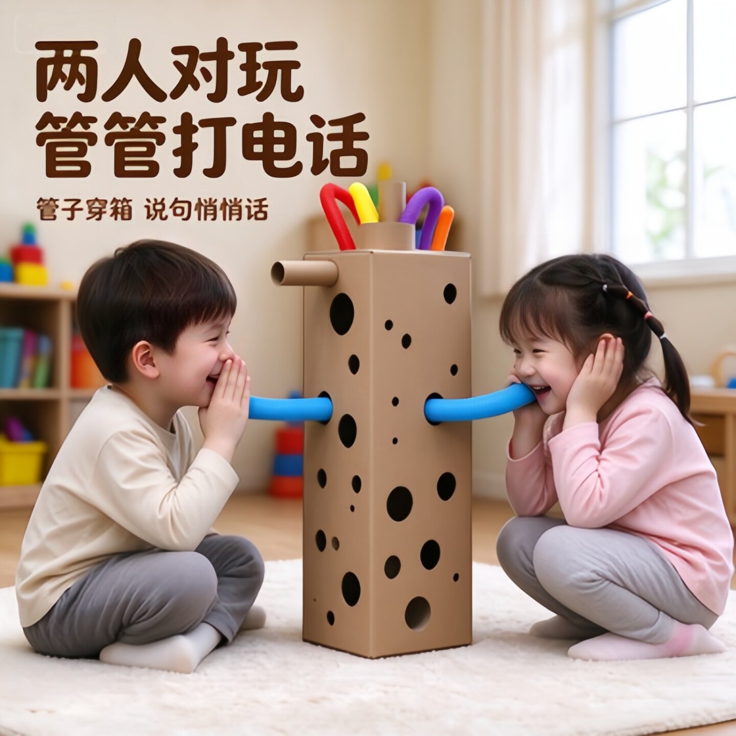 小八腊子创意洞洞盒游戏材料幼儿园低结构开放性游戏瓦楞纸箱管子