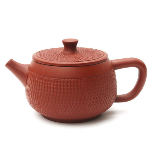 手工跳刀纹路紫砂朱泥凤鸣茶壶