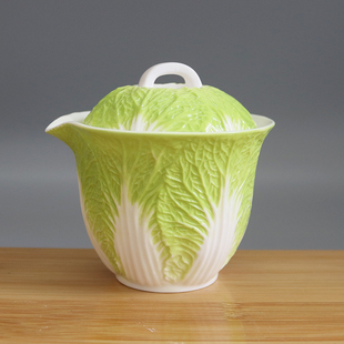 羊脂玉百财盖碗德化白瓷泡茶碗新品 创意白菜陶瓷功夫茶具茶碗带盖