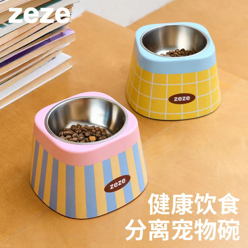 zeze宠物碗猫碗狗碗不锈钢猫咪水碗喝水盆宠物护颈狗狗碗食盆饭碗