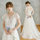 设计师原创新款 包肩显瘦蕾丝甜美公主风新娘婚纱森系梦幻草坪纱