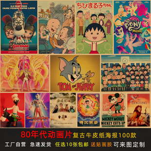 80年代动画片复古怀旧牛皮纸海报饭店烤肉烧烤店小吃店贴墙装饰画