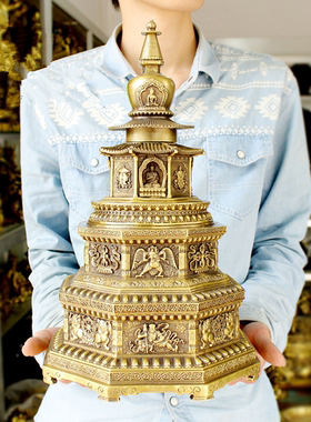 纯铜佛塔摆件大号铜塔宝塔舍利塔工艺品家居书房风水装饰品摆设