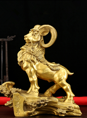 纯铜领头羊摆件三羊开泰风水装饰