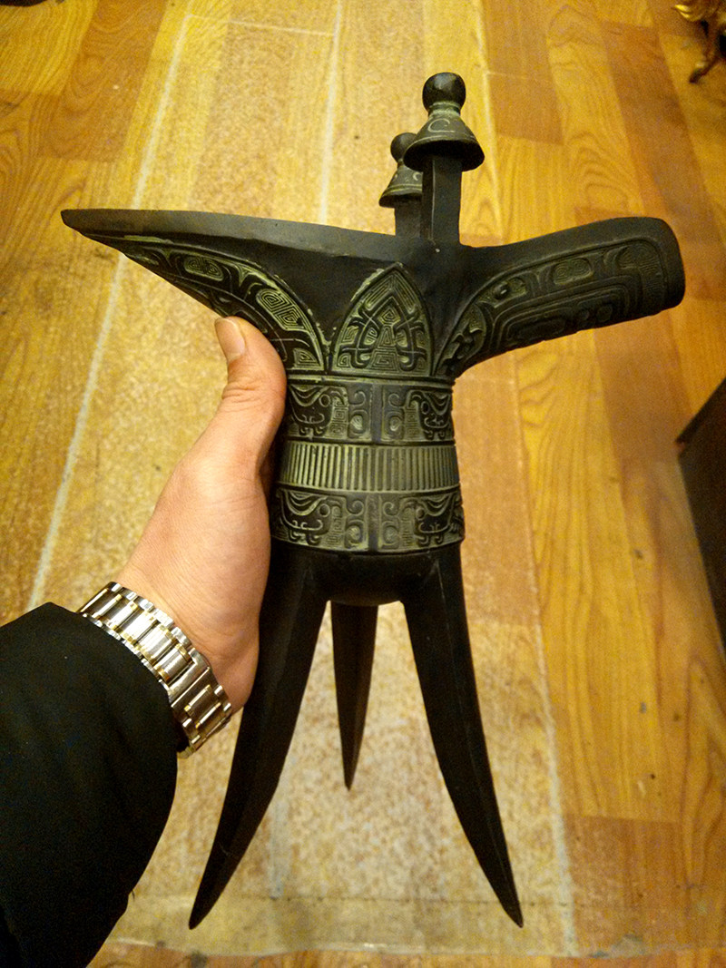 仿古青铜器纯铜爵杯摆件大号父辛爵霸王爵三角酒杯仿古酒樽具摆设