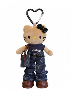 日本官方正品正版旗舰kitty绿白撞色短袖牛仔阔腿裤长腿kt猫包挂