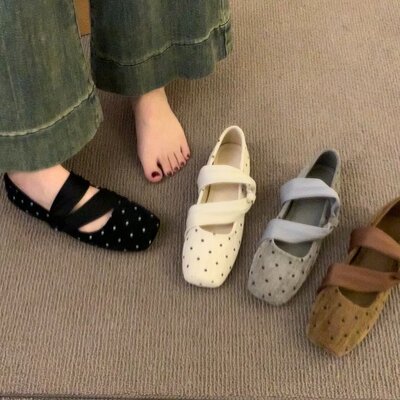 单鞋 复古绑带3cm内增高版芭蕾舞鞋女温柔风玛丽珍鞋方头浅口女鞋