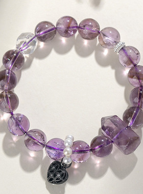 天然紫阿赛水晶六棱钻手链九紫离火新中式文艺国风女士款手串