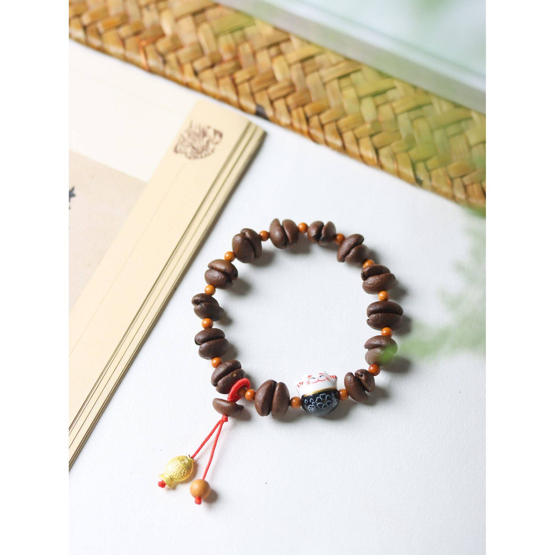 真浓天然咖啡豆手串女士秋冬美拉德棕男款小众设计款手链ins森系