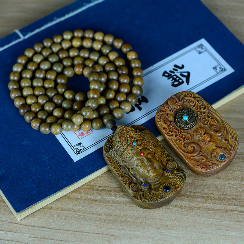 绿檀犀牛角紫檀度母观音佛牌随身文玩盘玩把玩物件民族风车挂脖挂