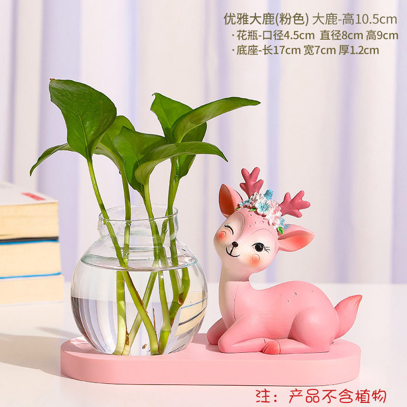 树脂摆件卡通创意花花鹿水培家居玄关办公桌上装饰品代发工艺蕊杰
