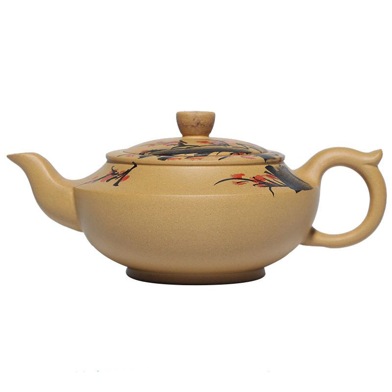 水墨石扁茶壶混批家用功夫茶具宜兴手工紫砂壶原矿黄金段泥