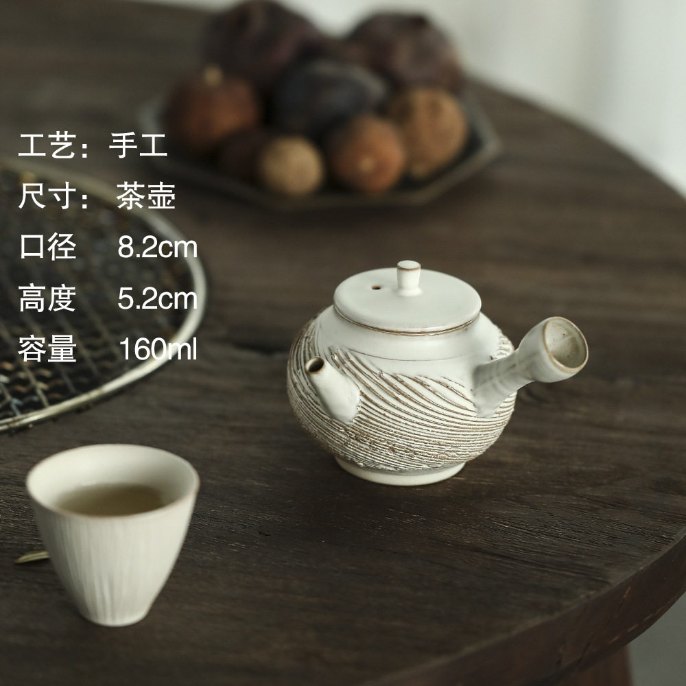 日式急须要壶纯手工白志粉引开片可养壶泡茶壶原矿复古功夫岩茶 - 实物图
