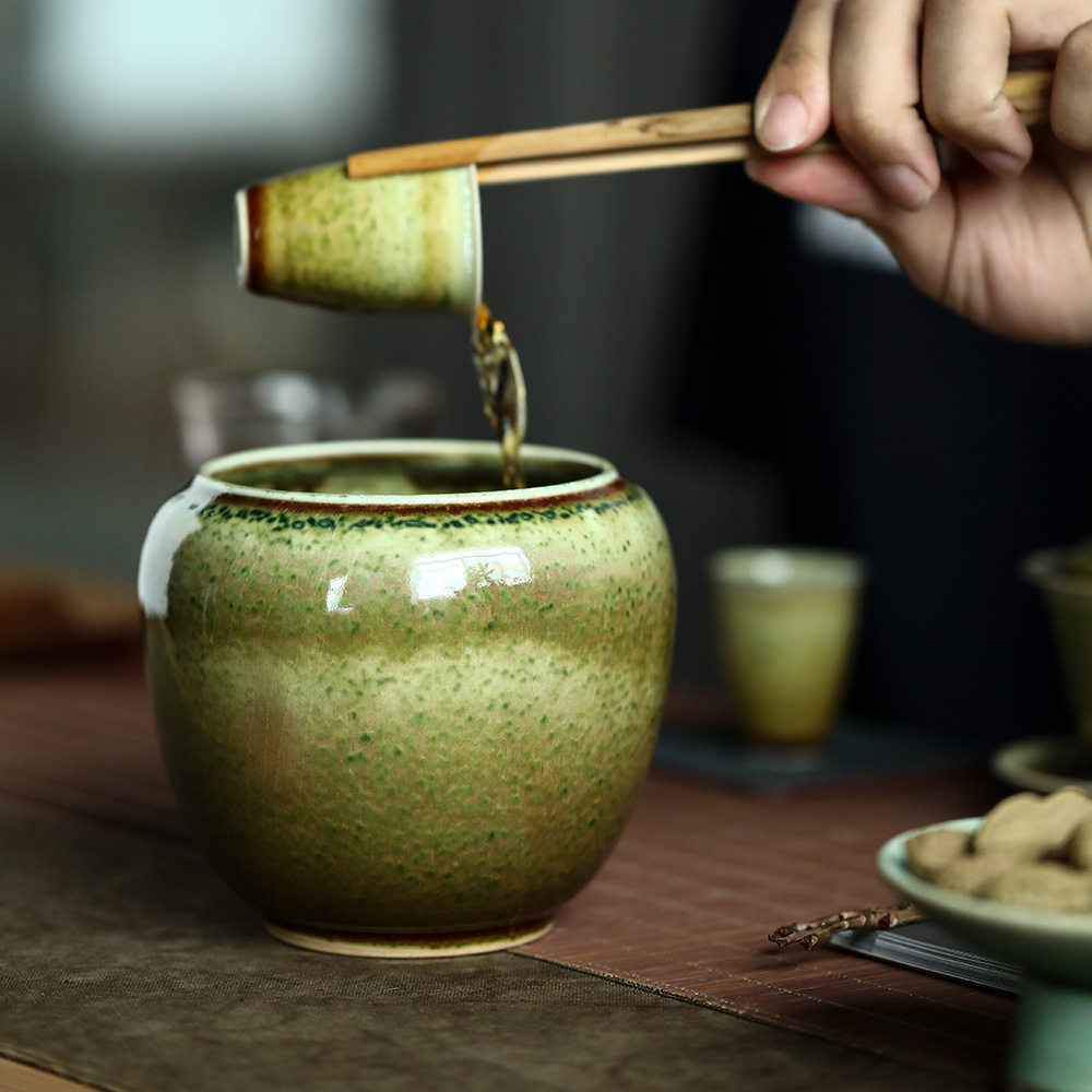 茶叶末庆泰色苏打釉水盂景德镇陶瓷纯手工茶洗茶水缸中式茶道