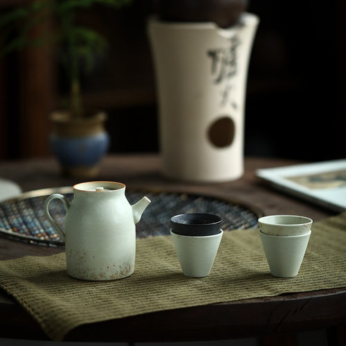志野日式酱油壶五件套白陶茶具套装素雅茶器纯手工薄胎侘寂风素色