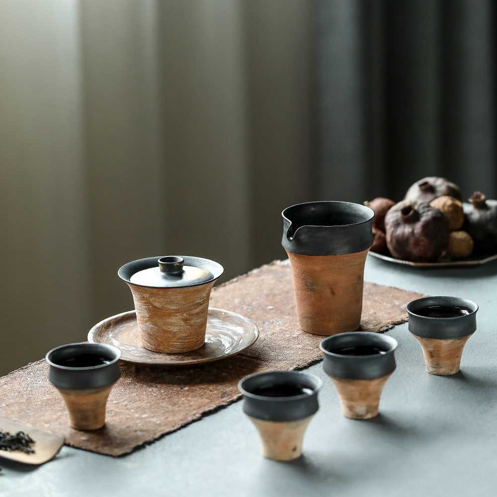 侘寂风日式粗陶品茗杯复古功夫茶具主人杯单杯禅味小盏品茗套装