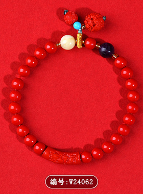 天然原创高含量帝王红吉祥如意手链新中式本命年红色手串朱砂