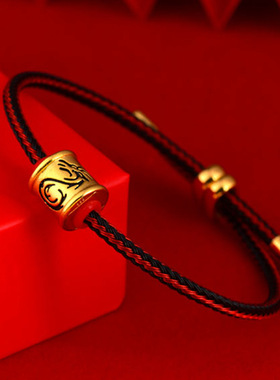 黄金色沙金生肖龙皮绳手链新中式本命年红色男女情侣手绳饰品