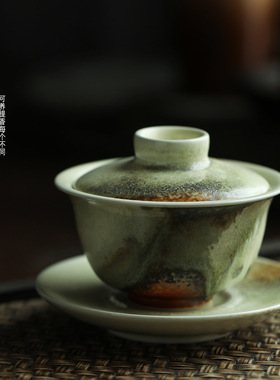 仿古窑变手绘盖碗景德镇功夫茶具江山无忧纯手工复古陶瓷泡茶盖碗