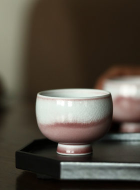 晴先生景德镇溪红苏打烧手工苏打釉陶艺杯樱红鼓腹杯开片品茗杯