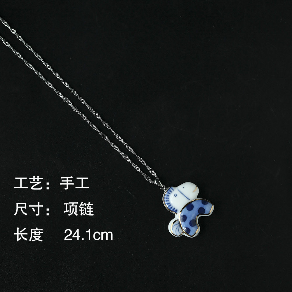 景德镇925银配件玉兰花陶瓷饰品项链耳环套装