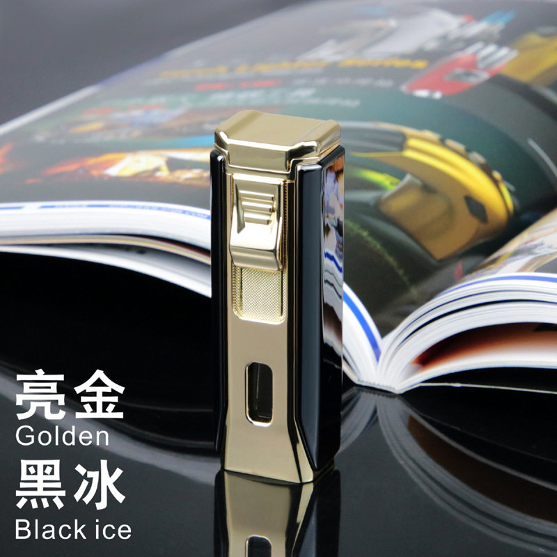 个性创意三火直冲大火力雪茄打火机带雪茄剪可视气窗金属火机跨境