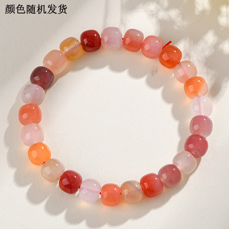 天然盐源玛瑙磨砂圆珠老型珠单圈手链糖果色少女学生手串饰品
