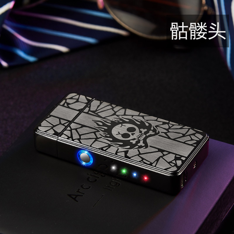 新品创意雷电交叉双电弧打火机电量显示usb便携充电点烟器LED彩屏