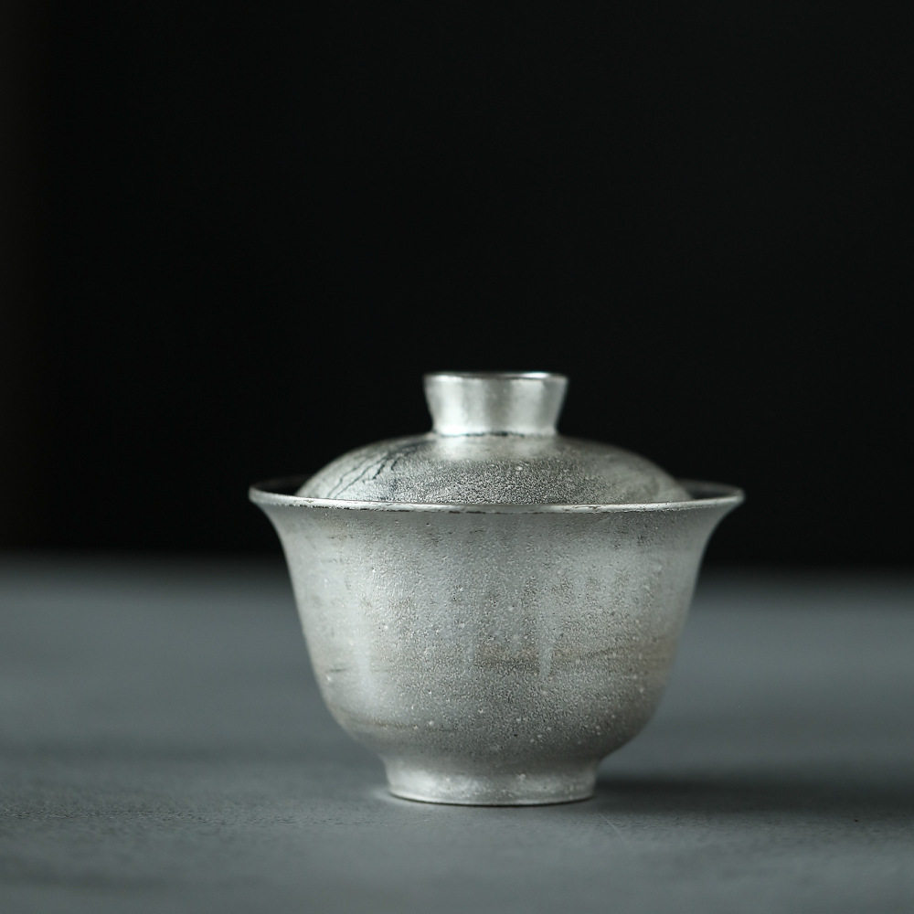 景德镇鎏银雪景银柴烧小乔盖碗方守龙同款全手工泡福鼎白茶茶器具