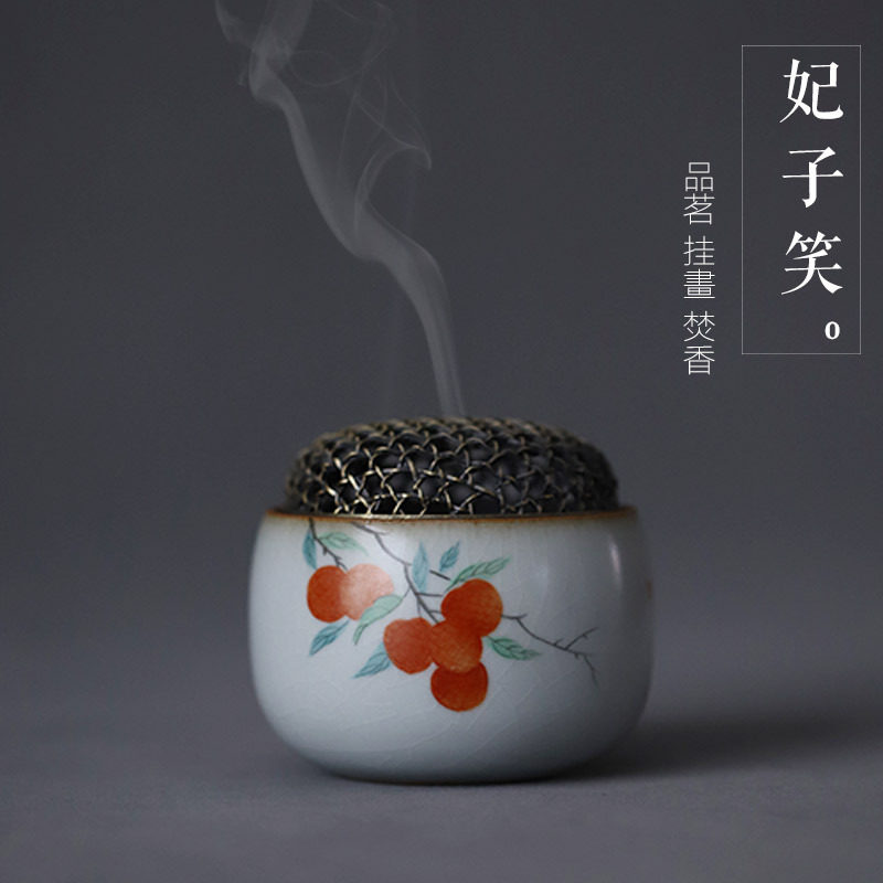 铜盖香薰炉檀香炉盘香熏景德镇手工汝瓷香炉手绘荔枝香炉