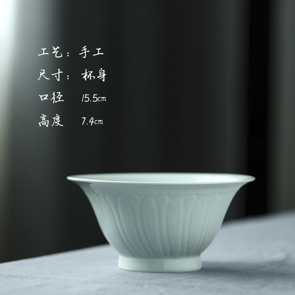 晴先生喇叭家用5寸吃粥碗6寸面汤碗防烫耐高温纯色宋代刻画餐具