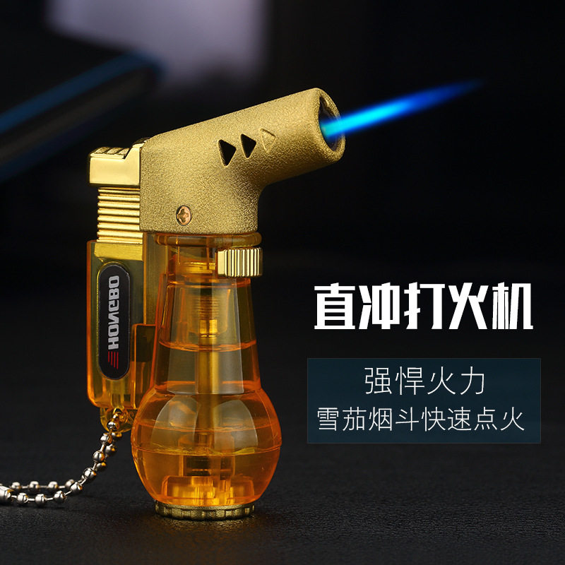 HB802透明创意点雪茄打火机直冲防风喷焊枪耐高温金属便携式