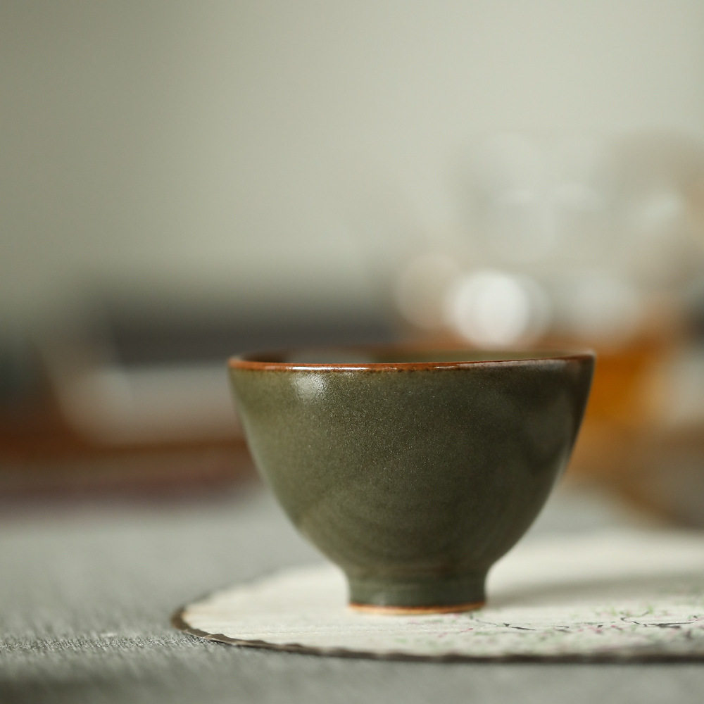 景德镇手工茶叶末鳝鱼黄杯大号主人杯绿色蟹甲青陶瓷茶盏手工礼物