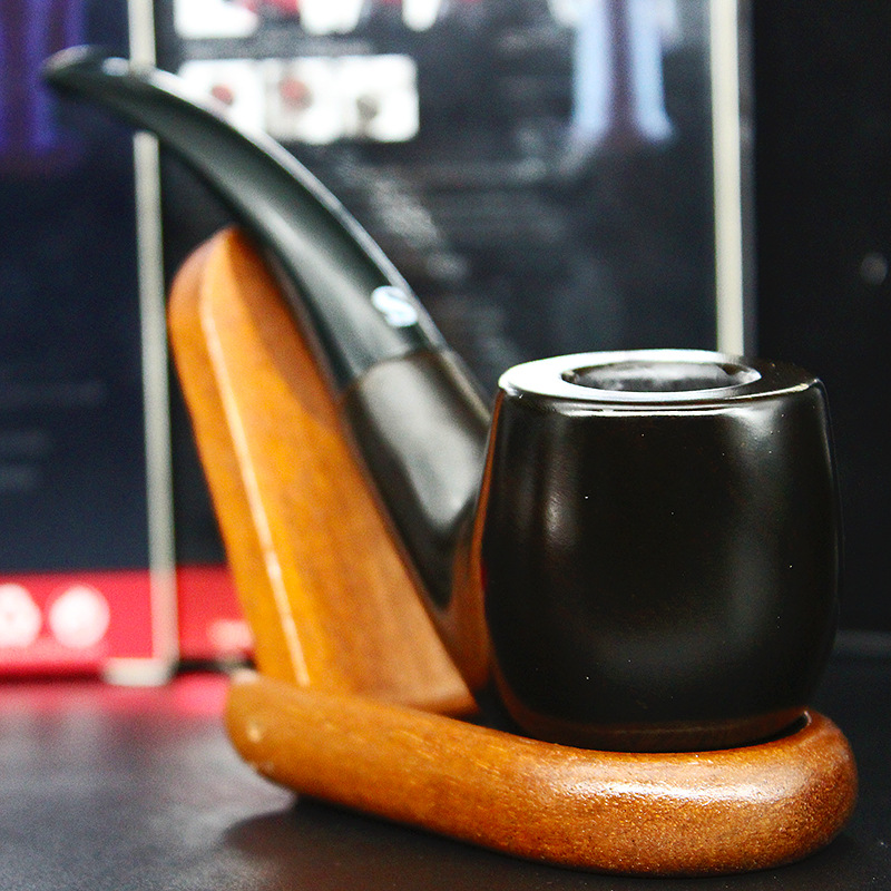 高端男士礼品黑檀木烟斗 经典弯款实木烟斗 SD109B父亲节礼物