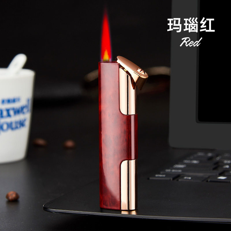纤巧充气打火机防风超薄金属直冲红焰创意个性商务礼品点烟器