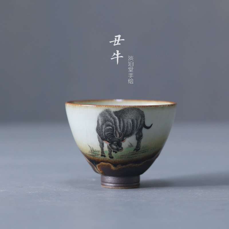景德镇手工柴烧手绘丝毛画法十二生肖主人杯陶艺茶杯开片可养