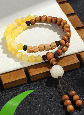 绿檀手串首饰黄玉米芭比檀木双圈串珠男女手链文艺复古民族风