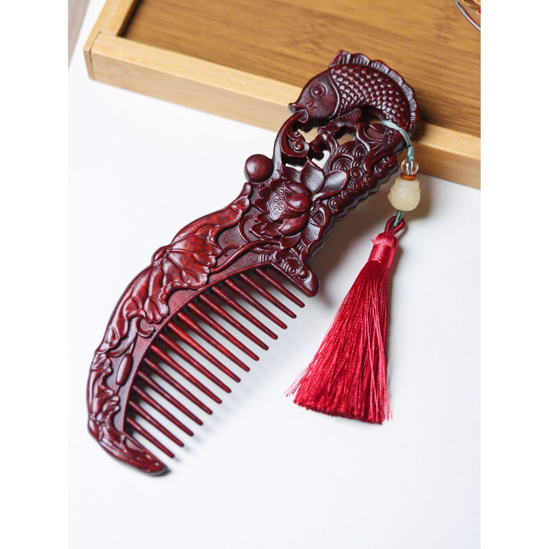 簪盘发高级气质森系配饰紫檀复古发簪汉服头饰雕刻天鹅之恋古典木