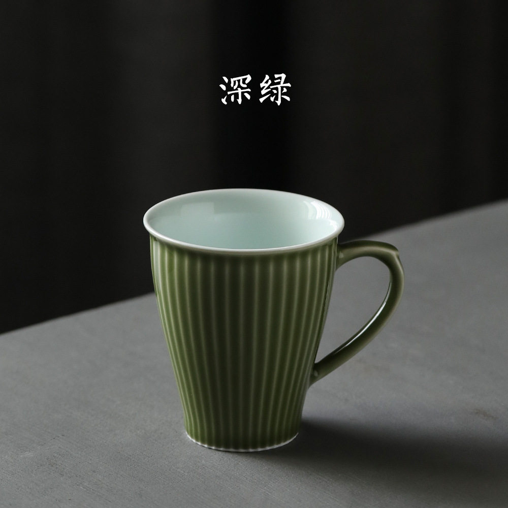 手工竖纹玉质咖啡杯个性茶杯马克杯下午茶杯日式手冲咖啡杯水杯子
