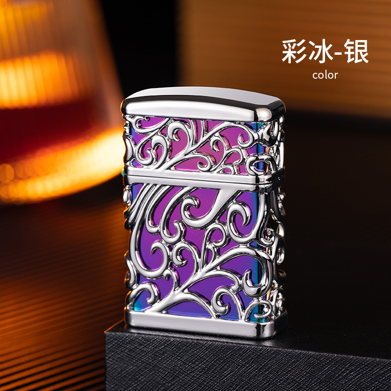XFA104-4创意个性富贵唐草流金镂空防风直冲充气打火机工厂