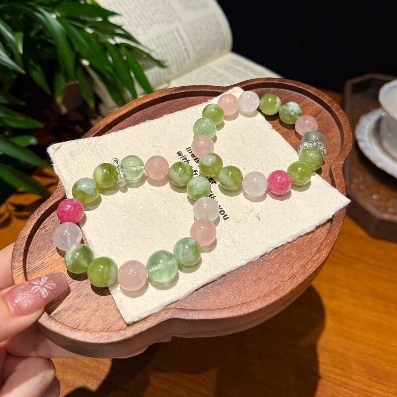 春野桃序天然粉水晶手串小众设计女大颗粒岫玉幽灵水晶手链送朋友