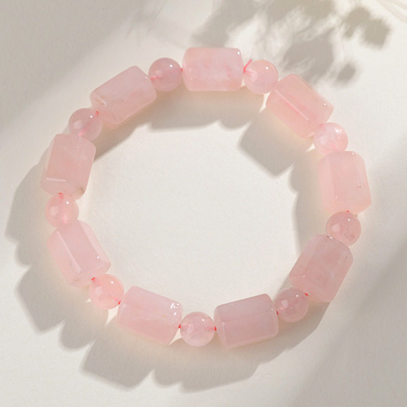 天然水晶冰种粉晶西柚粉星光粉单圈手链随型不规则女跨境手串