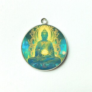 双面】新款圆款药师佛招财进运佩饰吊坠随身饰品配件合金佛像装饰