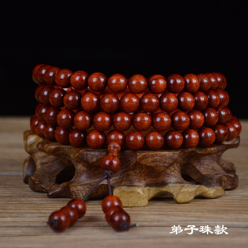 鸡血红金星佛珠手串108颗多圈手链檀木文玩小叶紫檀